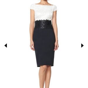 Tadashi Shoji Black and White Lace Midi Dress